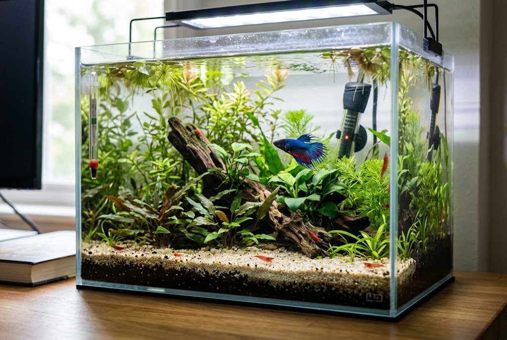 How Do You Set Up a Filterless Walstad Nano Tank for a Betta Fish and Cherry Shrimp?