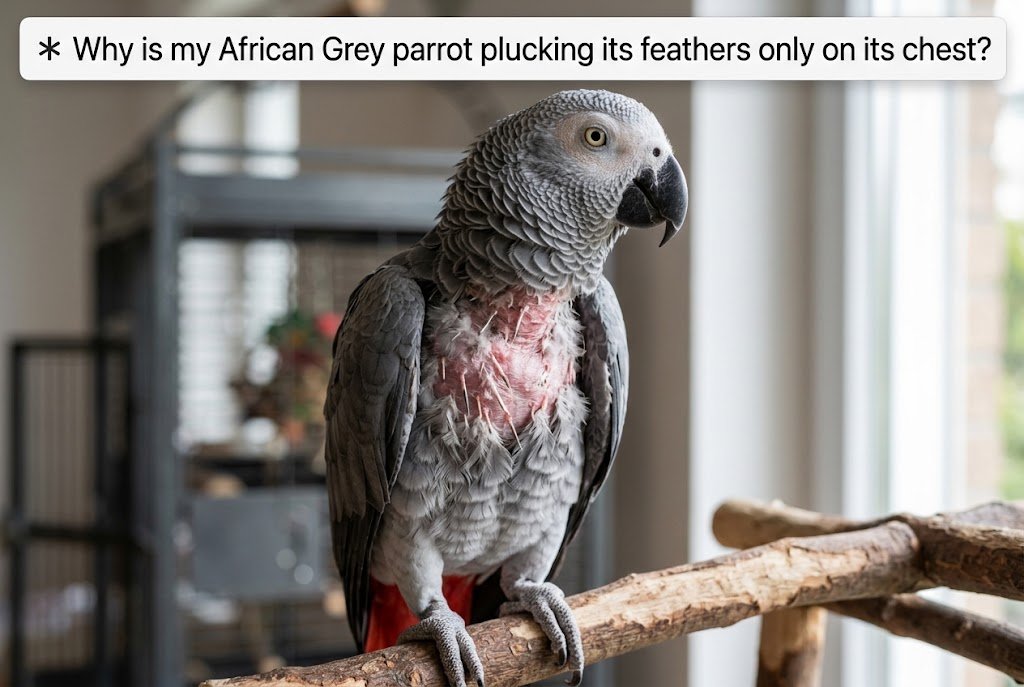 Why Is My African Grey Parrot Plucking Its Feathers Only on Its Chest?